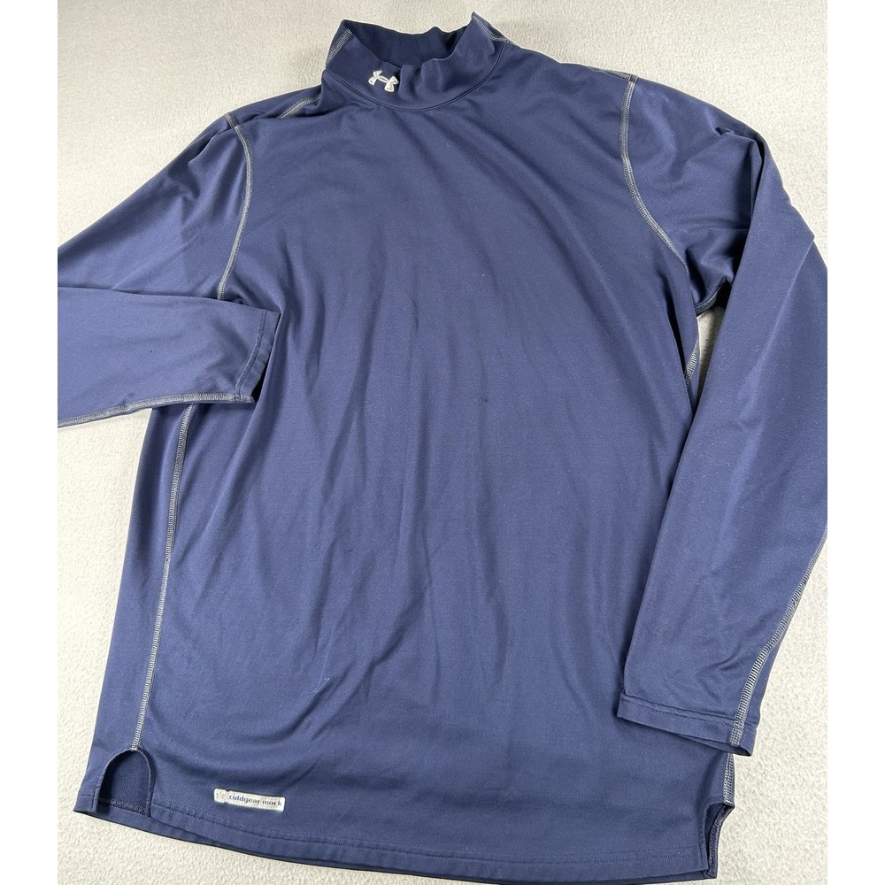 Under Armour Mens Cold Gear Fitted Mock Neck Long Sleeve Shirt Size XL Navy Blue